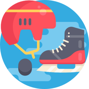 hockey helmet skates and puck